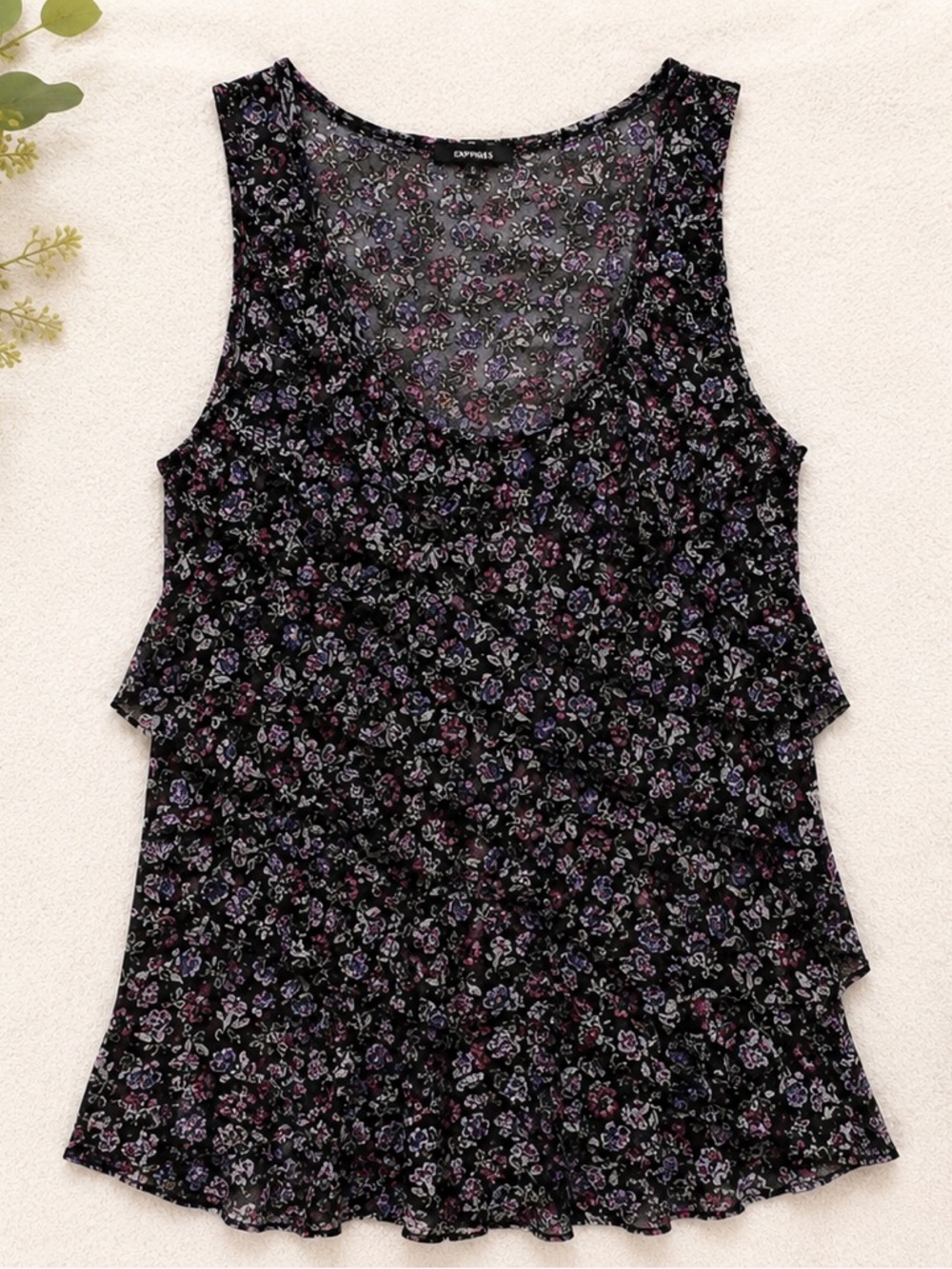 Express Floral Ruffle Tank Top Size Large